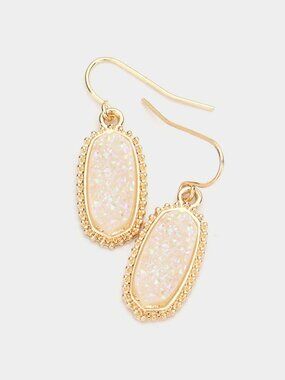 Gold Hook Earrings with Hexagon Stone